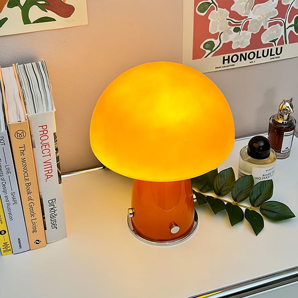 Vintage Bauhaus Glass Mushroom Table Lamp S79