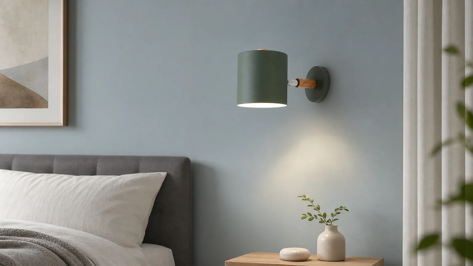 Obrotowy kinkiet Nordic Macaron Cylinder S42 w delikatnie stylizowanej scenie ściennej