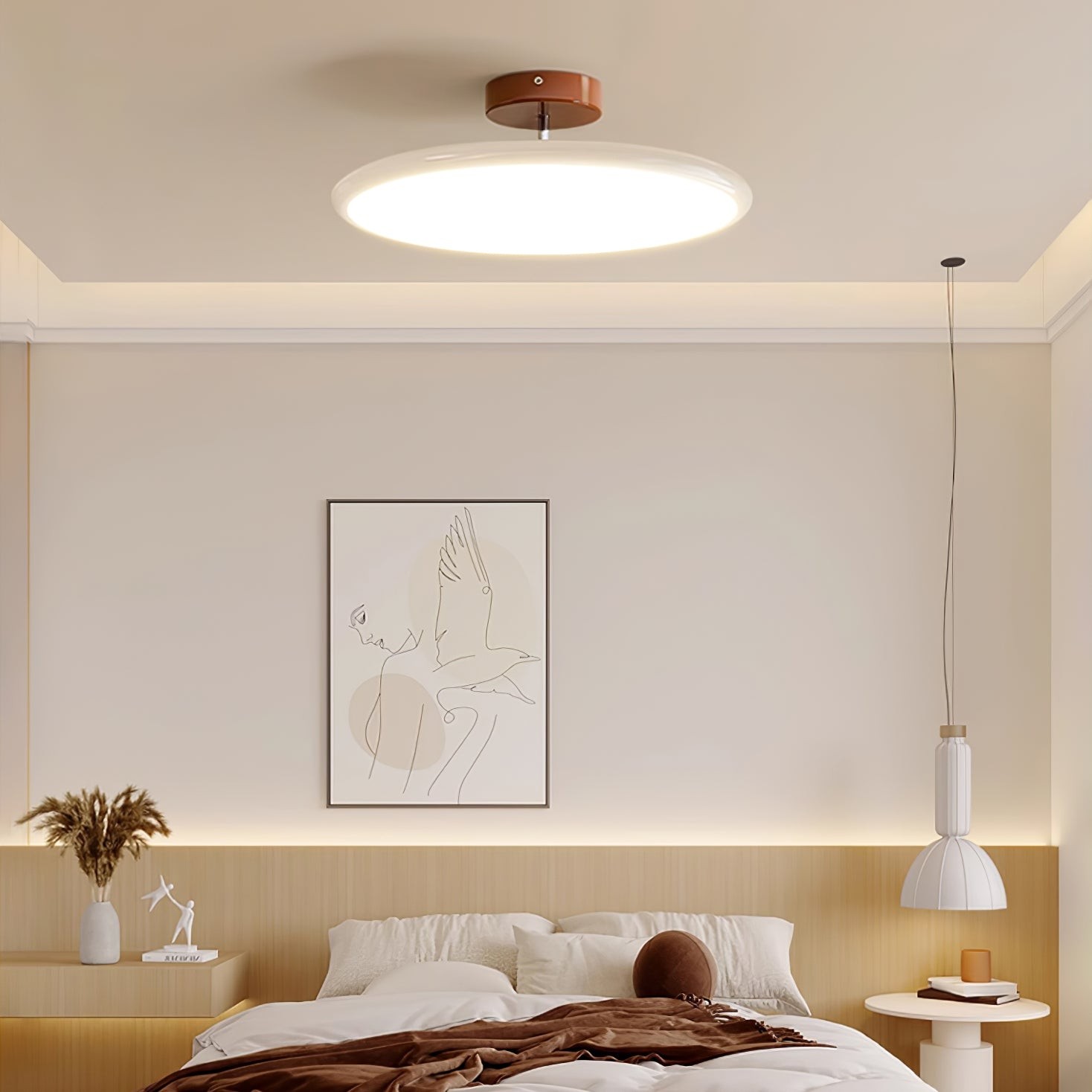 Moderne justerbar skiveformet taklampe M367 i et rolig soverom