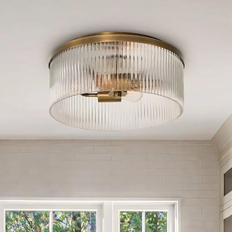 Bravira Copper Ribbed Glass Flush Mount Ceiling Lamp G24