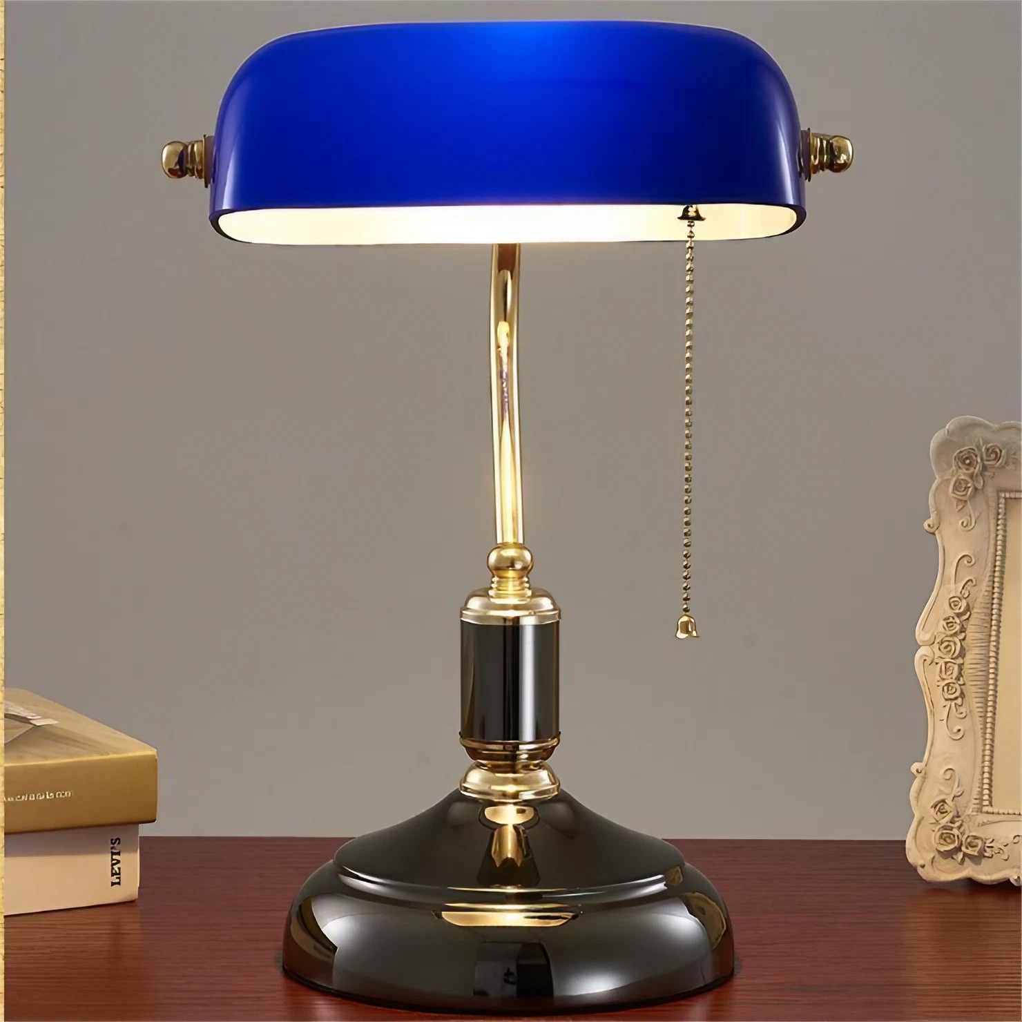 Vintage Glass Banker Desk Lamp Library Table Lamp S53