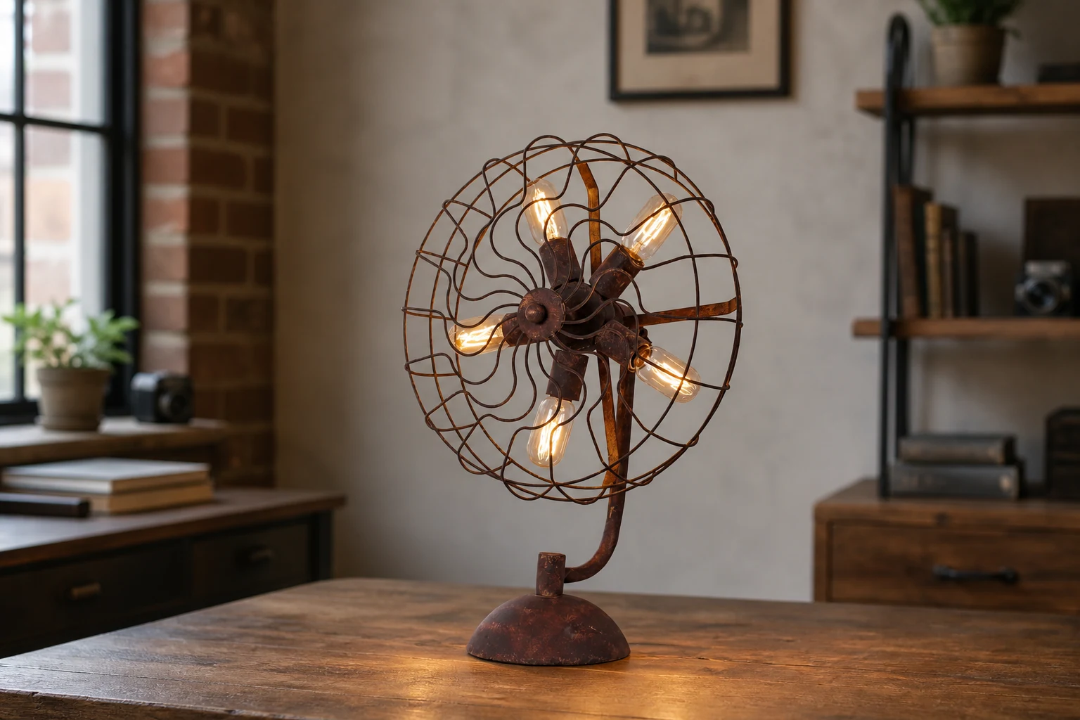 Lampa stołowa z wentylatorem w starym stylu D464 w scenie lifestylowej