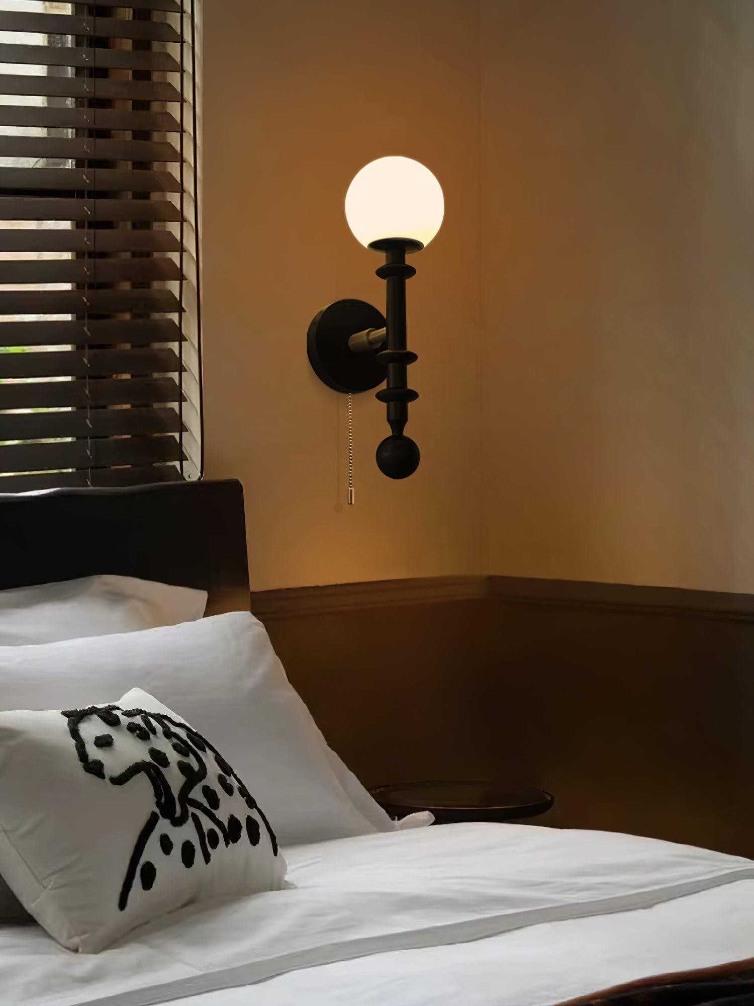 French Simple Vintage Bedside Wooden Glass Wall Lamp M428