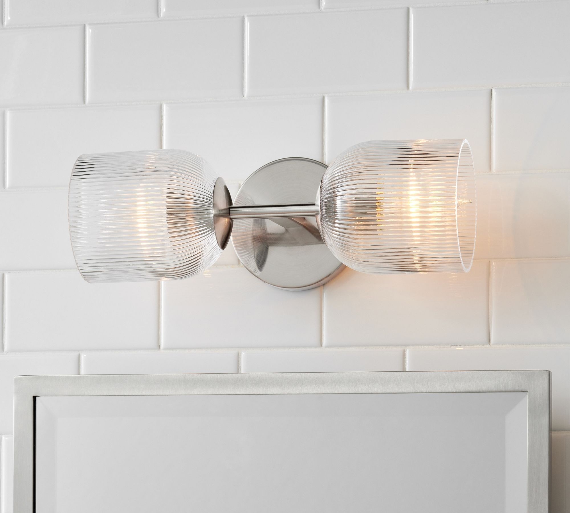 Bravira Ribbed Glass Sconce - Metal Wall Light with Clear Glass Shade T074