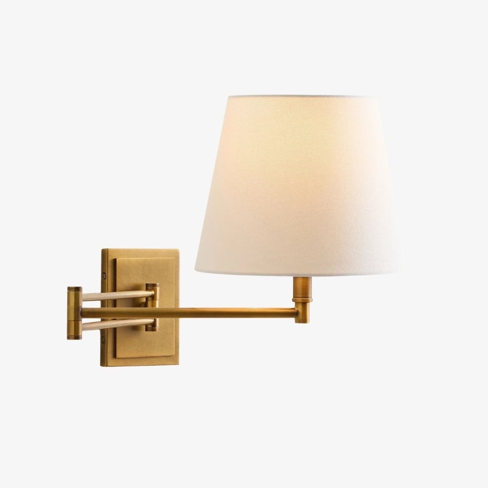 Arcuma Modern Adjustable Arm Wall Sconce with Linen Shade - Contemporary Metal Lighting T498