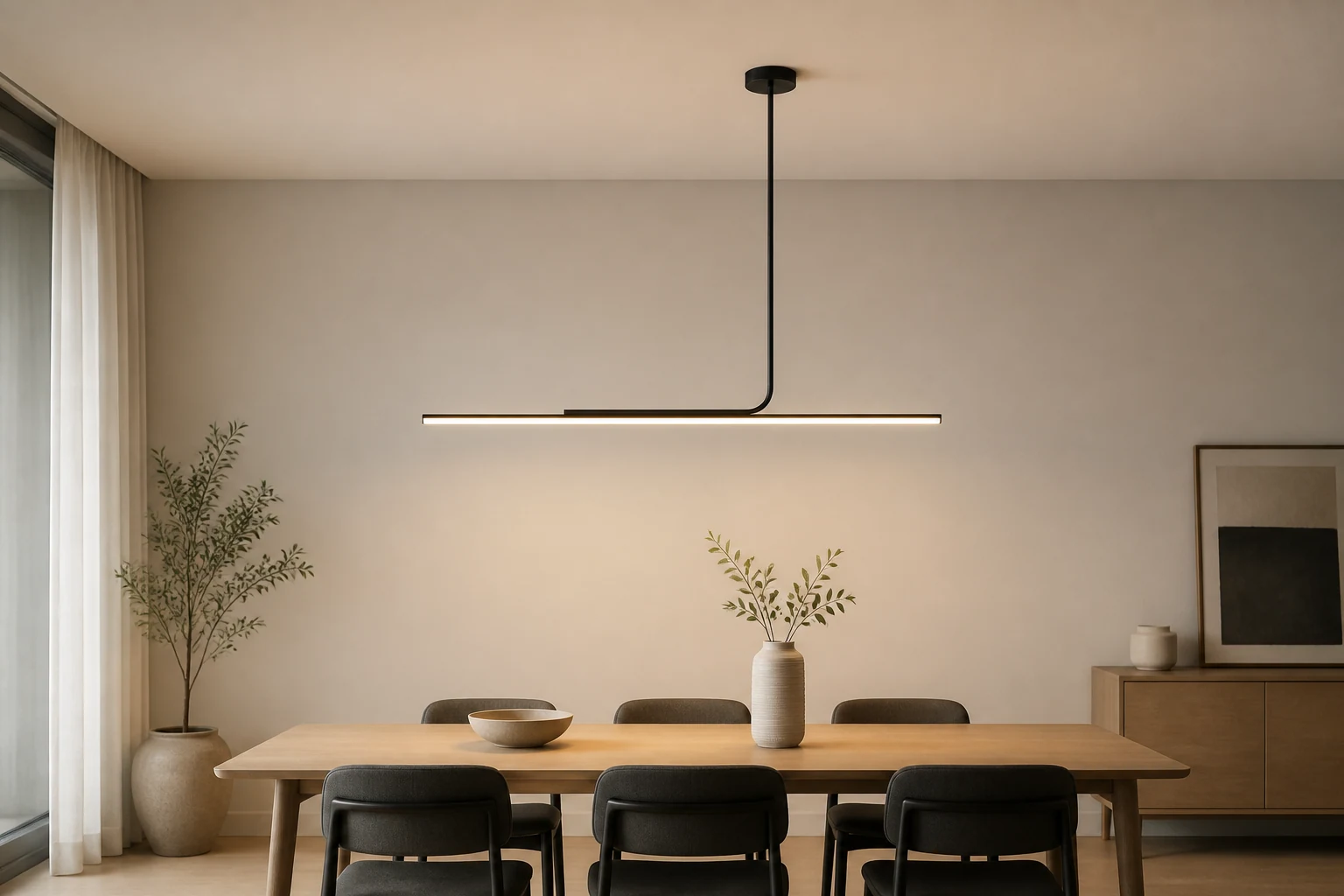 Nowoczesna asymetryczna lampa wisząca w scenie wewnętrznej