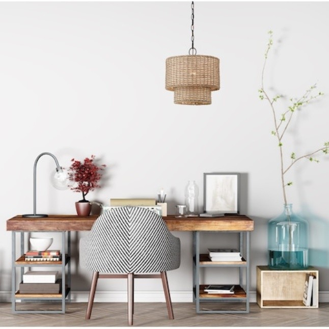 Rattanowa lampa wisząca do domowego biura lub salonu