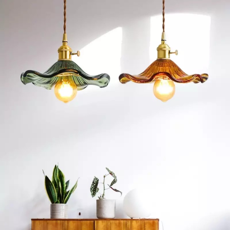 Retro Hibiscus Flower Glass Pendant Light S104
