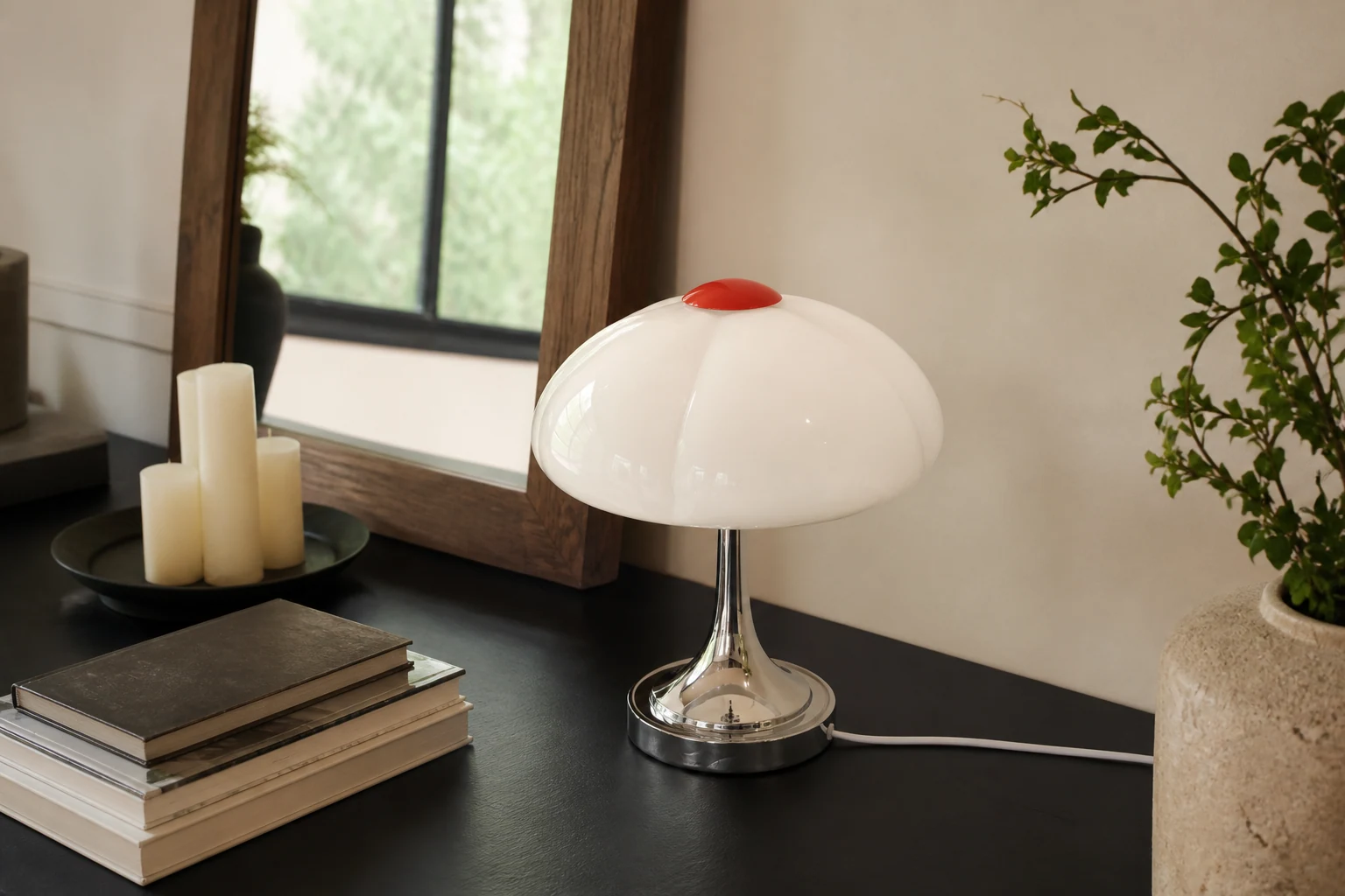 Lampa stołowa z płatkami kwiatów w scenie pokoju lifestylowego