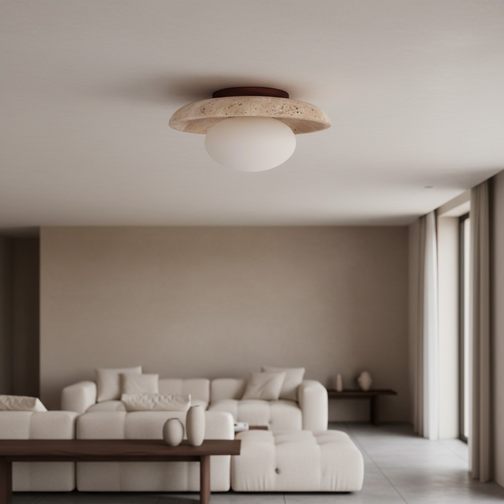 Calivra Modern Travertine Round Ceiling Light - Minimalist Flush Mount Lamp for Hallway and Bedroom T502