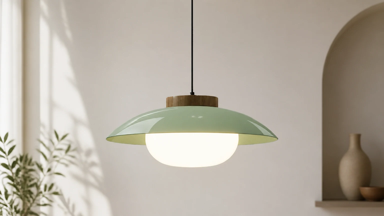 Lampa wisząca ze spodkiem Oribela w nowoczesnej aranżacji pokoju