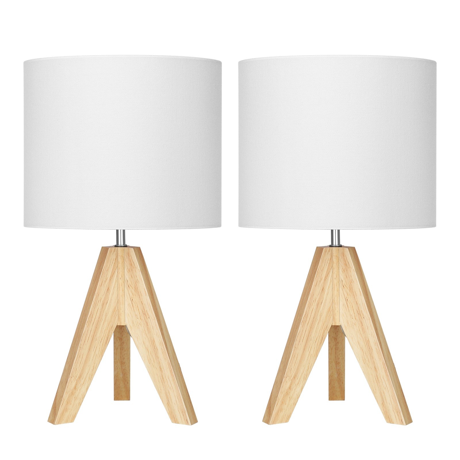 Wood Tripod Bedside Table Lamp With Grey Linen Lampshade S70