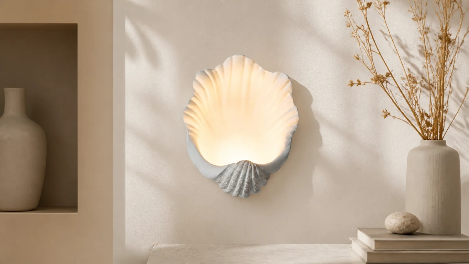 Lámpara de pared nórdica de resina Selka Scallop D968 montada como una lámpara de pared escultórica