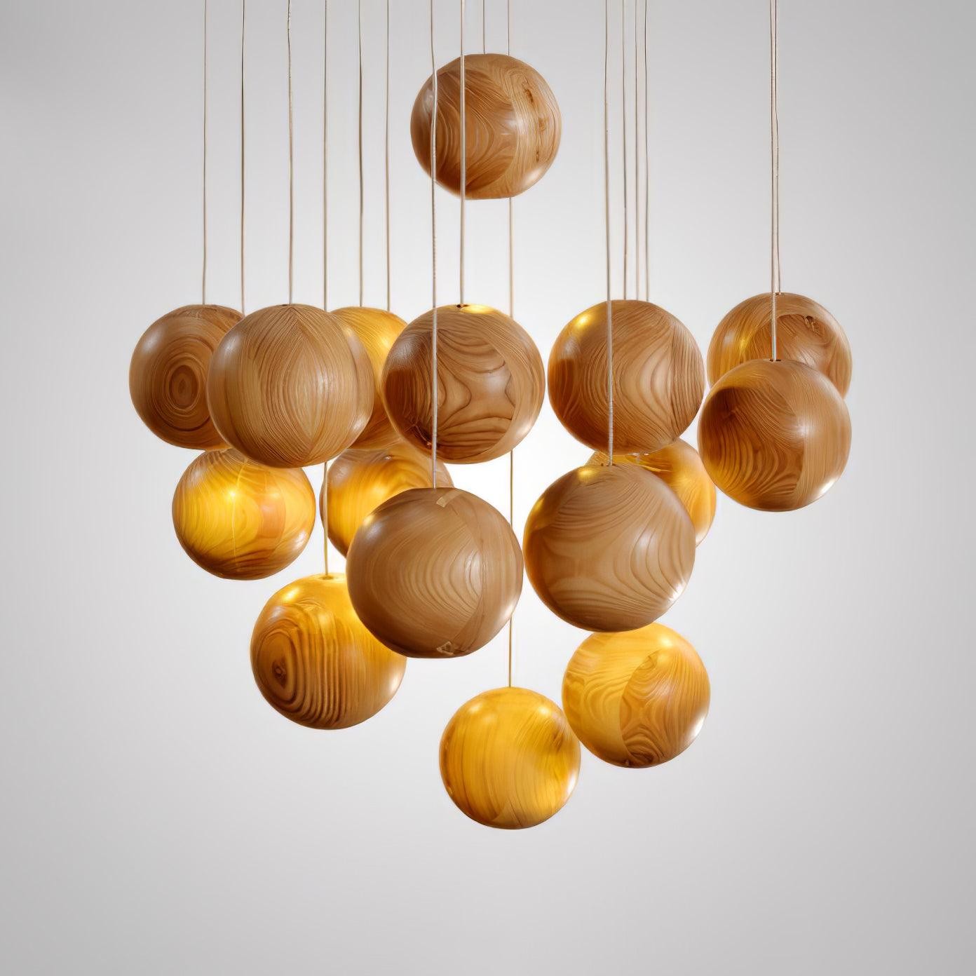 Wooden Orb Sphere Cluster Pendant Light G72
