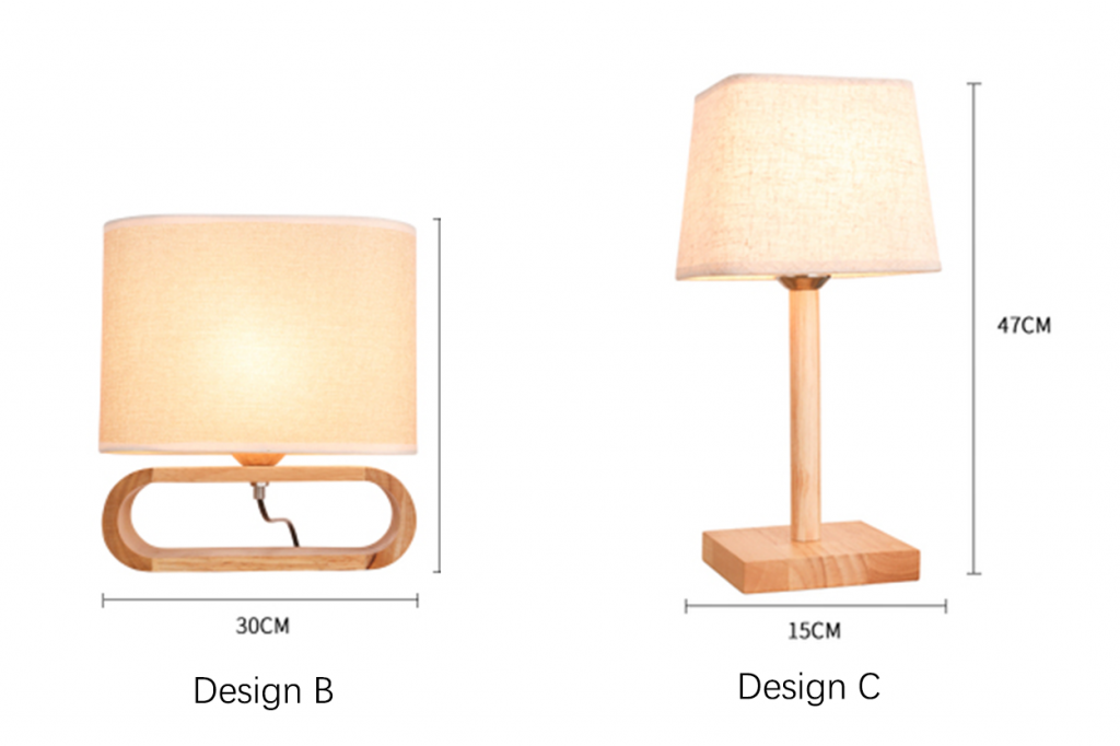 Minimalistisk träbordslampa Design B och Design C storleksdiagram