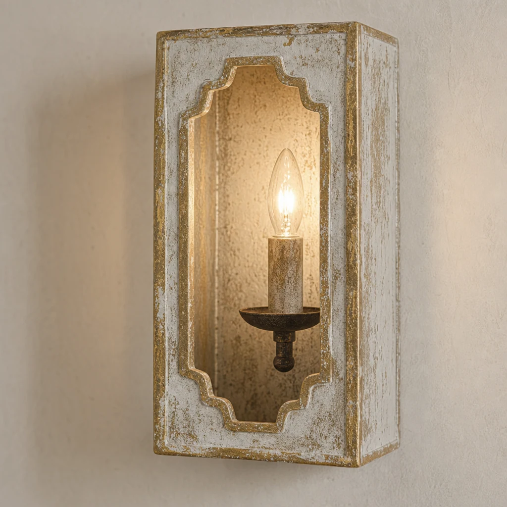Zbliżenie na materiał i wykończenie Boho Rustic Cube Sconce D630