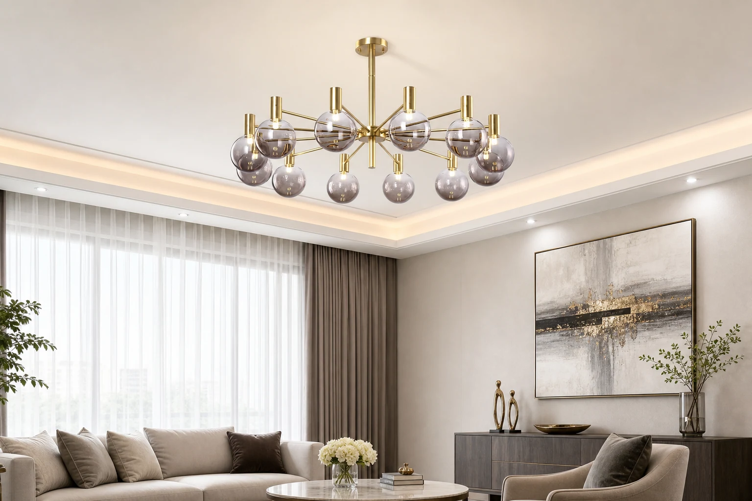 Scena lifestylowa z zainstalowanym żyrandolem Gradual Ball