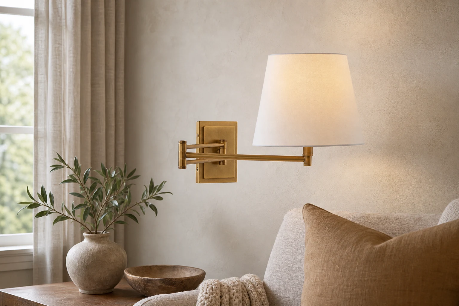 Lampa stołowa Avero stylizowana na biurko lub stolik boczny w ciepłym wnętrzu