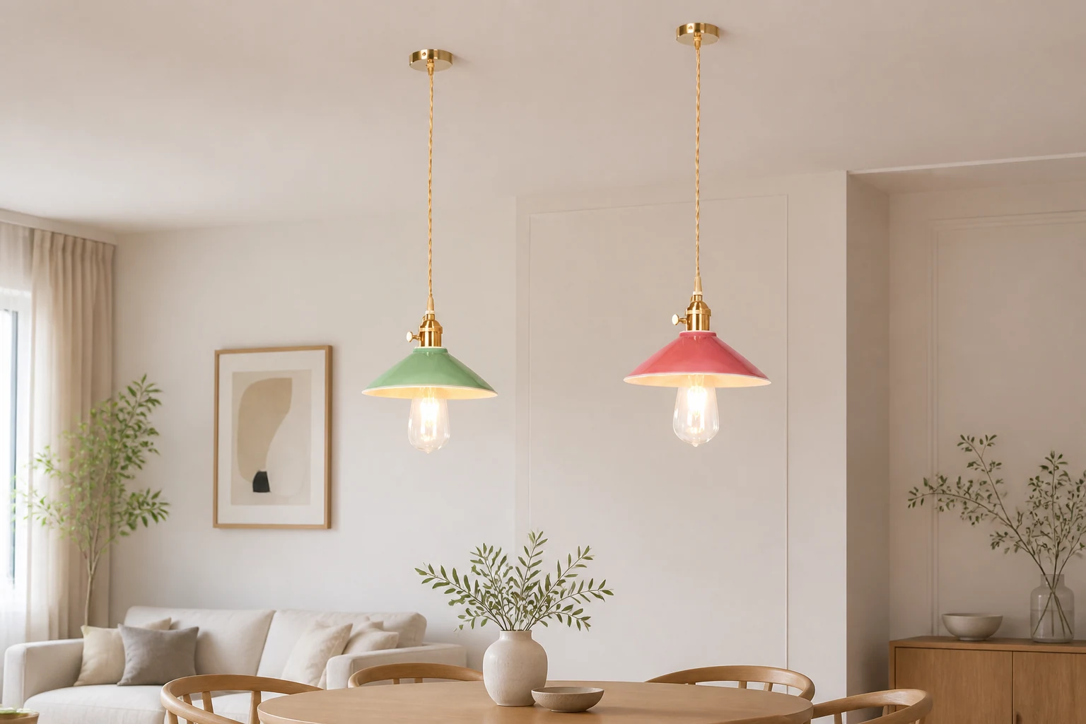 Pastelowa lampa wisząca KLARRIS stylizowana na scenę wnętrz