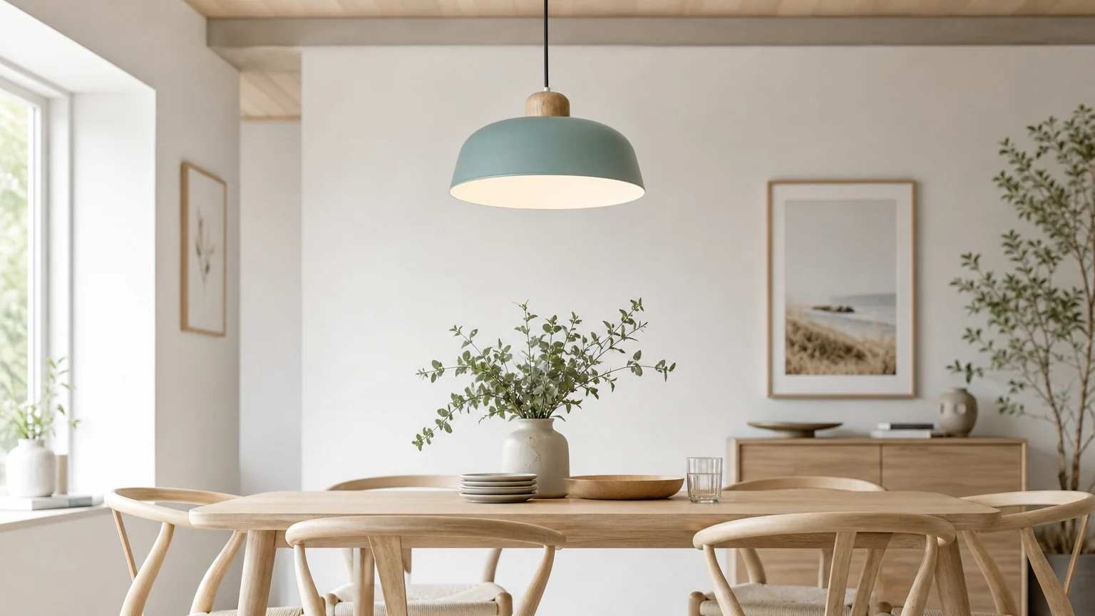 Skandynawska lampa wisząca BOWL w ciepłej scenerii jadalni