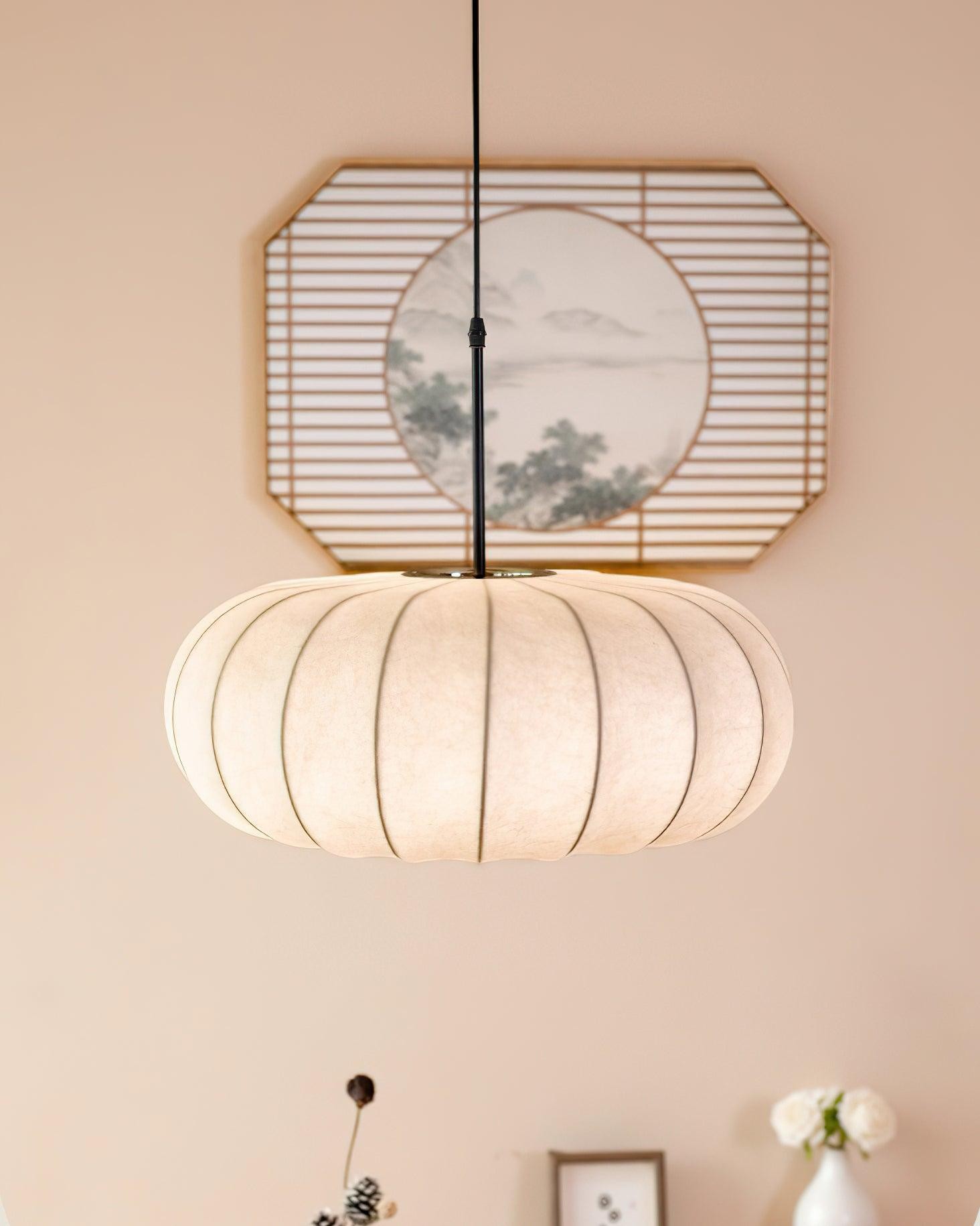 Simple Wabi-sabi White Lantern Fabric Pendant Lamp M105