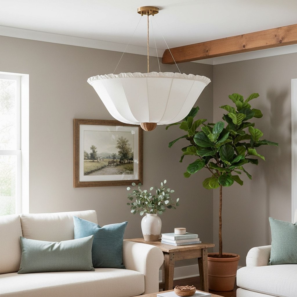 Wickara Ceiling Light Wicker Parasol Shade - Mixed-Material Ceiling Fixture for Living Room or Hallway T473