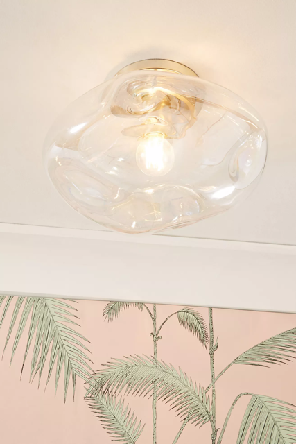 Lightail Flush Mount Ceiling Light - Iridescent Glass with Brass Base T132