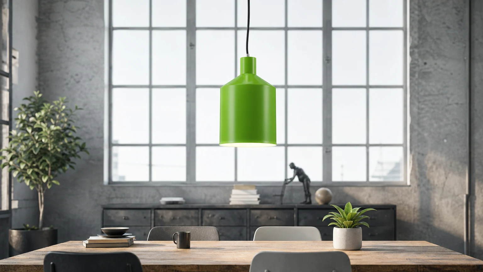Lampa wisząca HOLBEN Flask zainstalowana nad stołem