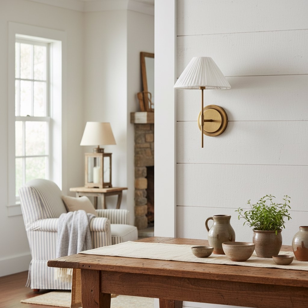 Lindi - aged brass and linen scalloped wall light T446