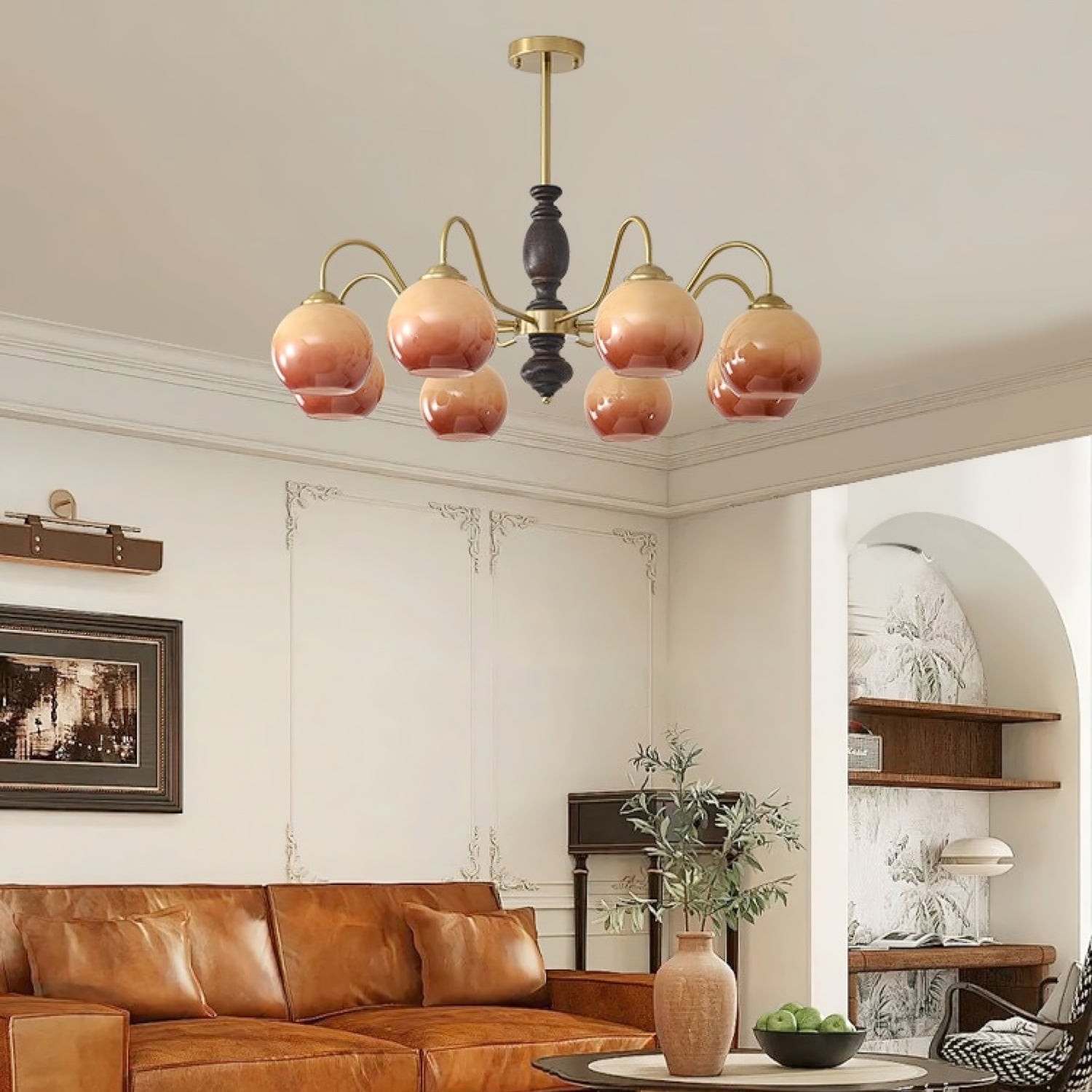 French Medieval Style Caramel Orb Chandelier M82