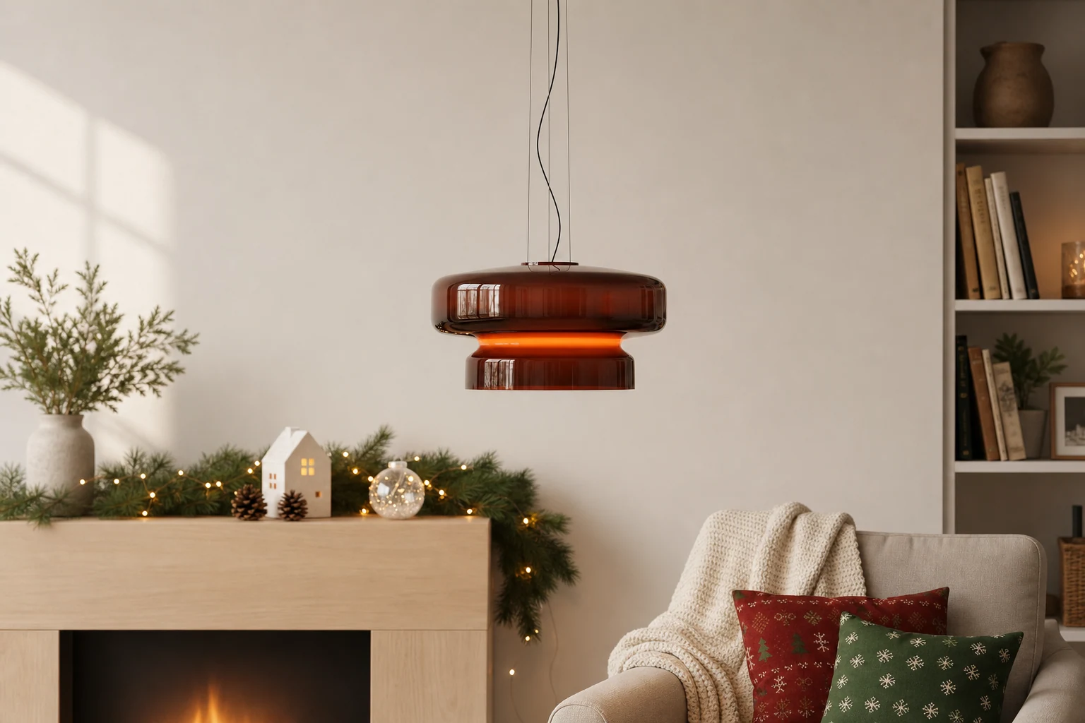 Czeska szklana lampa wisząca w scenie pokoju lifestylowego