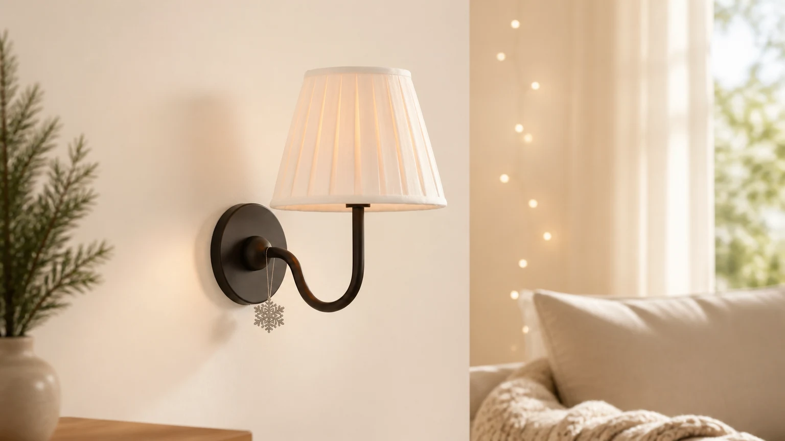 Luvora-seinävalaisin, jossa on laskostettu varjostin, asennetaan lämpimäksi makuuhuoneen tai olohuoneen seinävalaisimeksi