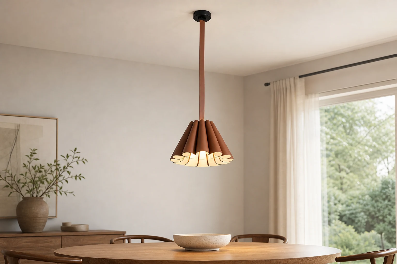 Lampa wisząca Lora w scenie stylu życia opartego na produkcie w kontekście
