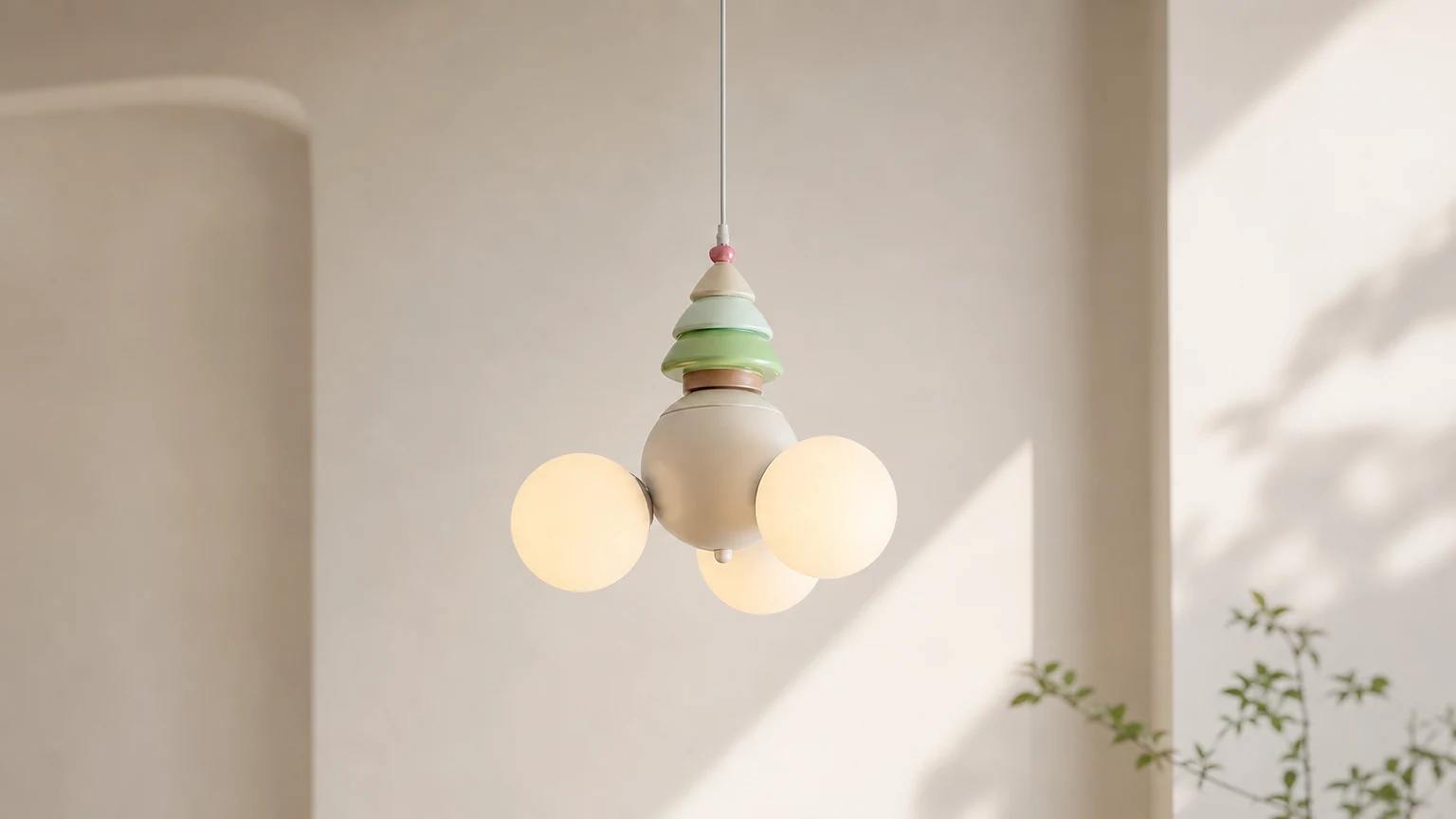 Lampa wisząca MiloSphere D202 pokazana jako kolorowa lampa wisząca w scenie pomieszczenia