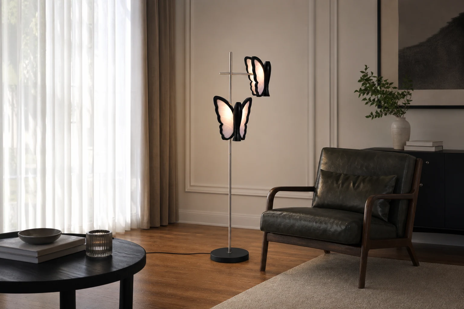 Lampa podłogowa Galileo Butterfly w szerszej scenie lifestylowej