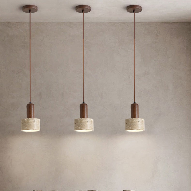 Traditional Retro Cylindrical Solid Wood Pendant Lamp M106