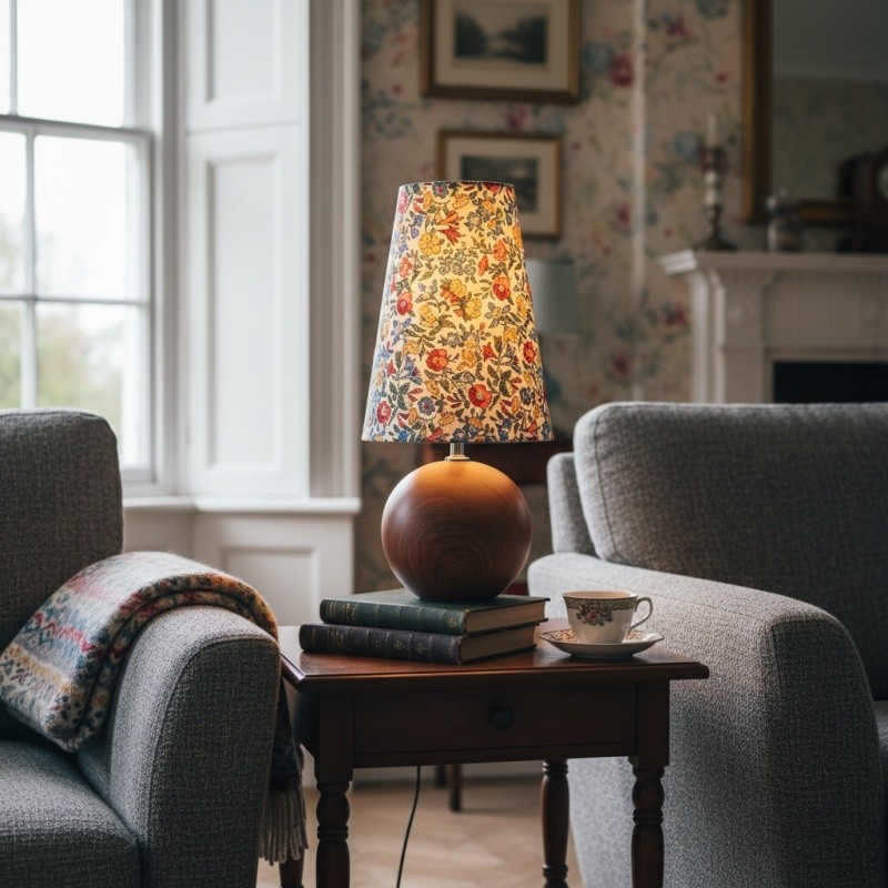 Florence Decorative Floral Table Lamp - Stylish Ambient Light with Wooden Detail for Home T550