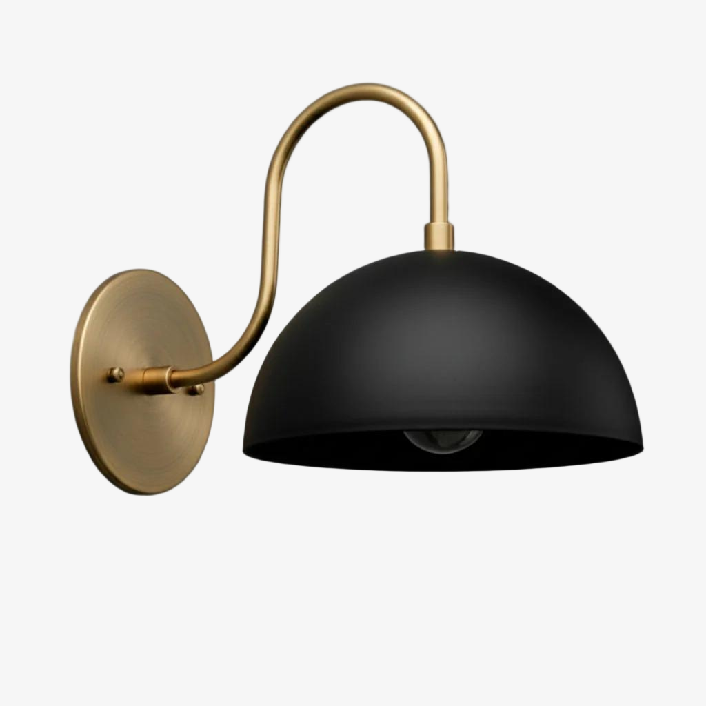 Curva Metal Industrial Wall Sconce - Curved Brass Arm - Hammered Dome Light Fixture T408