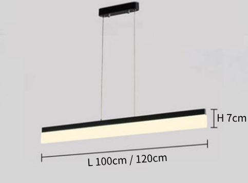 Schemat rozmiarów lampy wiszącej GREGER Slim Case przedstawiający długości 100 cm i 120 cm