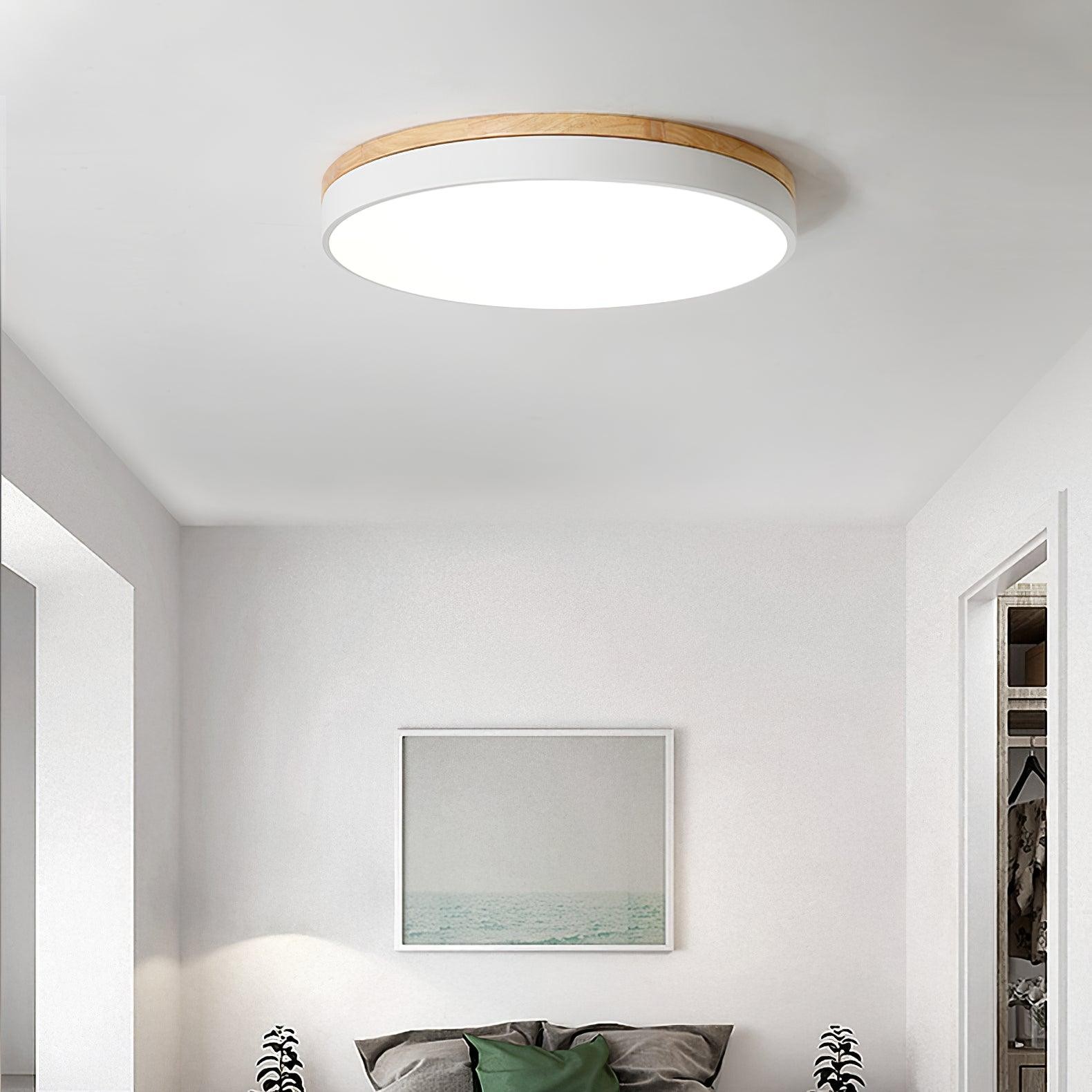 White Round Wooden Ceiling Lamp M298