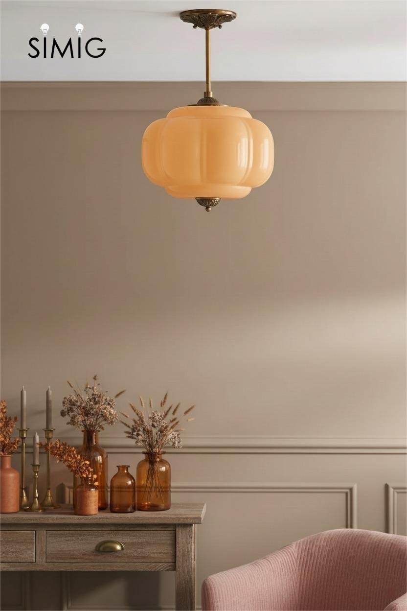 Eloise Vintage Pumpkin Glass Semi-Flush Mount Pendant Light G53