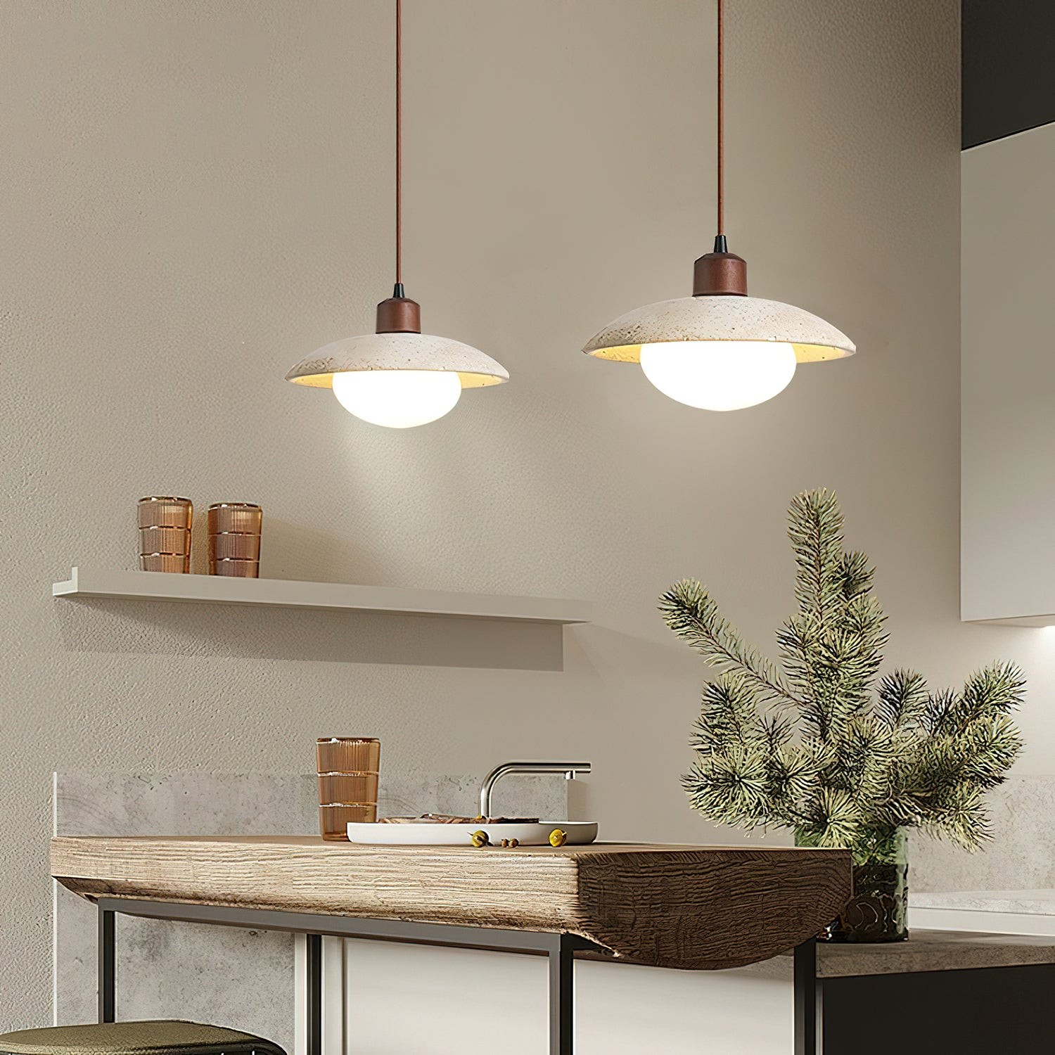 Wabi-sabi Style Travertine Stone Disc Pendant Lamp G05