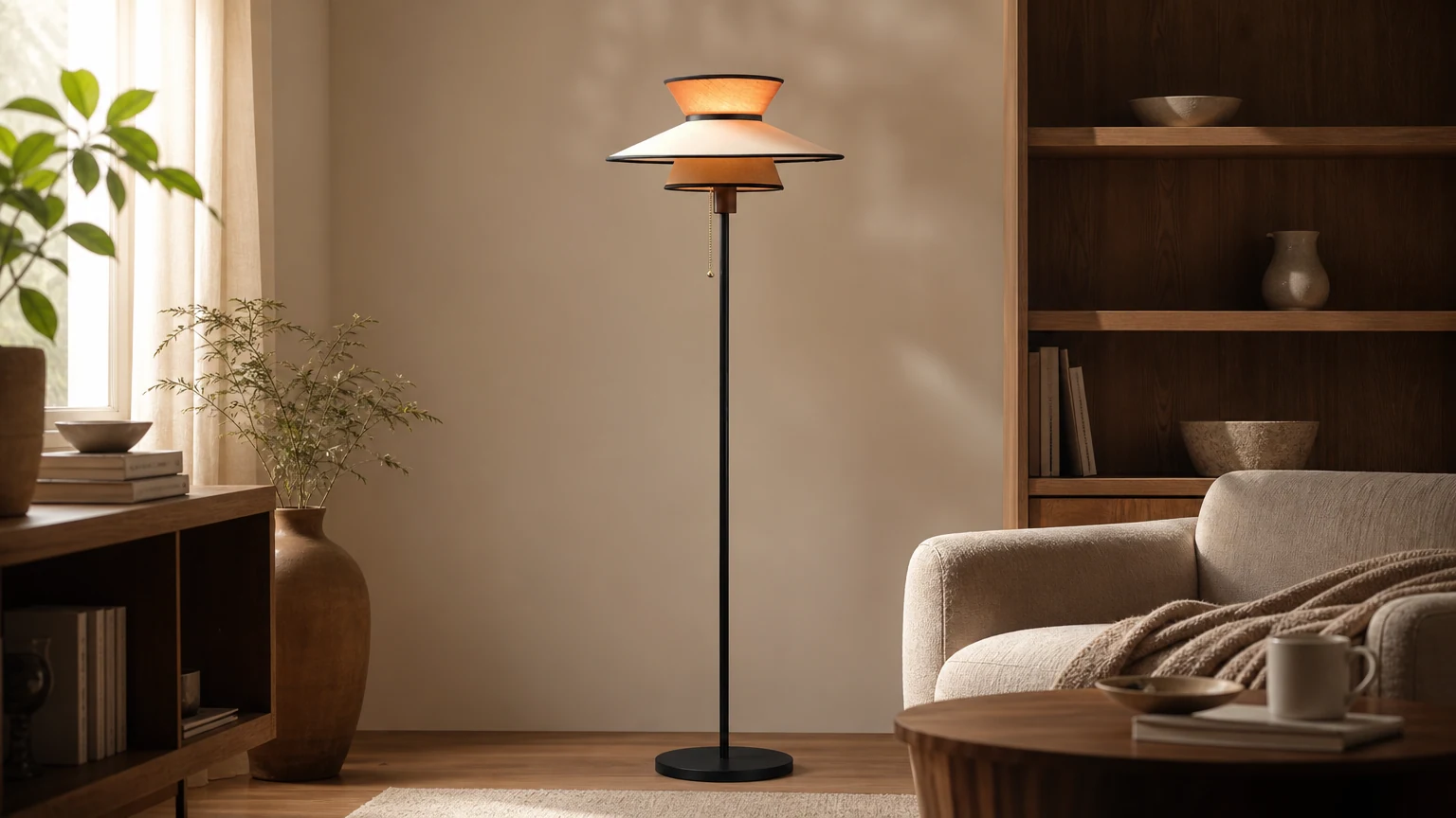 Lampa podłogowa Lunetra D197 w ciepłej scenerii wnętrza