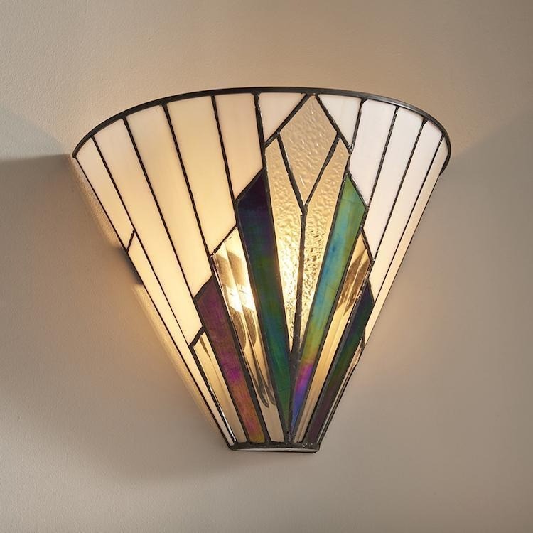 TF Astoria Vintage Fan-Shaped Wall Lamp - Handcrafted Art Glass For Bedroom Accent Light T635