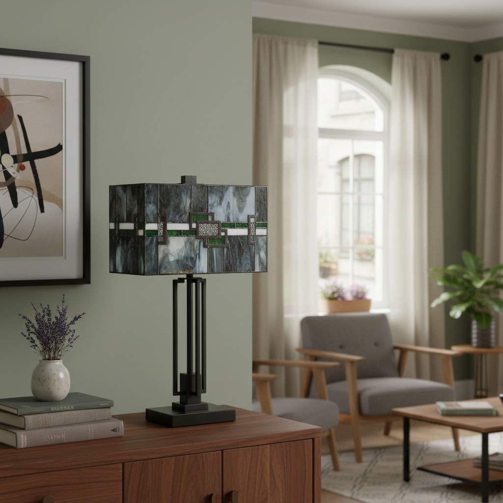 Culletto Stained-Glass Rectangular Table Lamp - Artisan Look for Bedrooms and Hallways T646