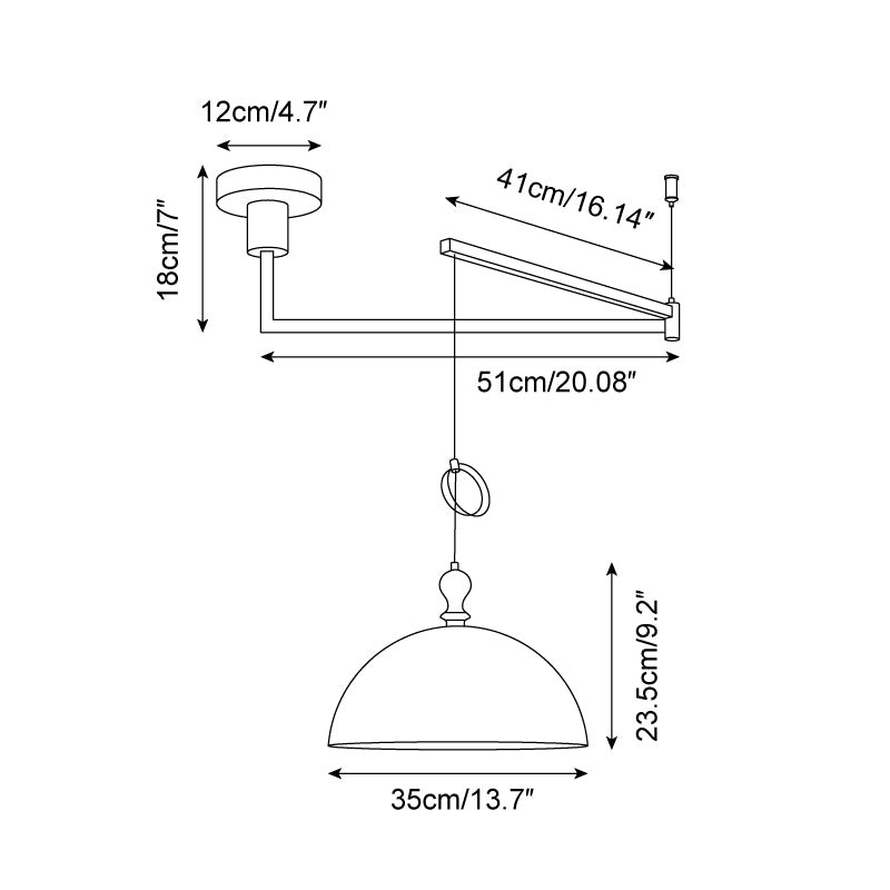 Måldiagram for svingarmpendellampe