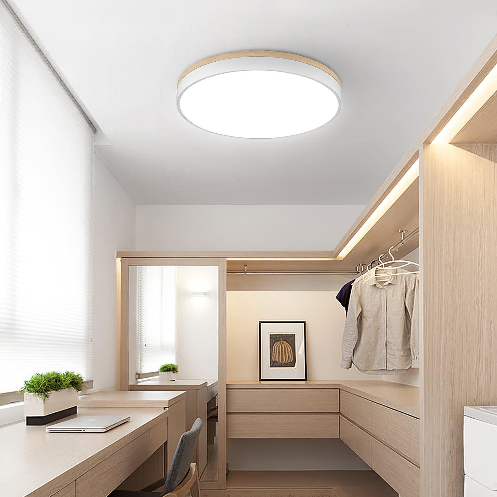 White Round Wooden Ceiling Lamp M298