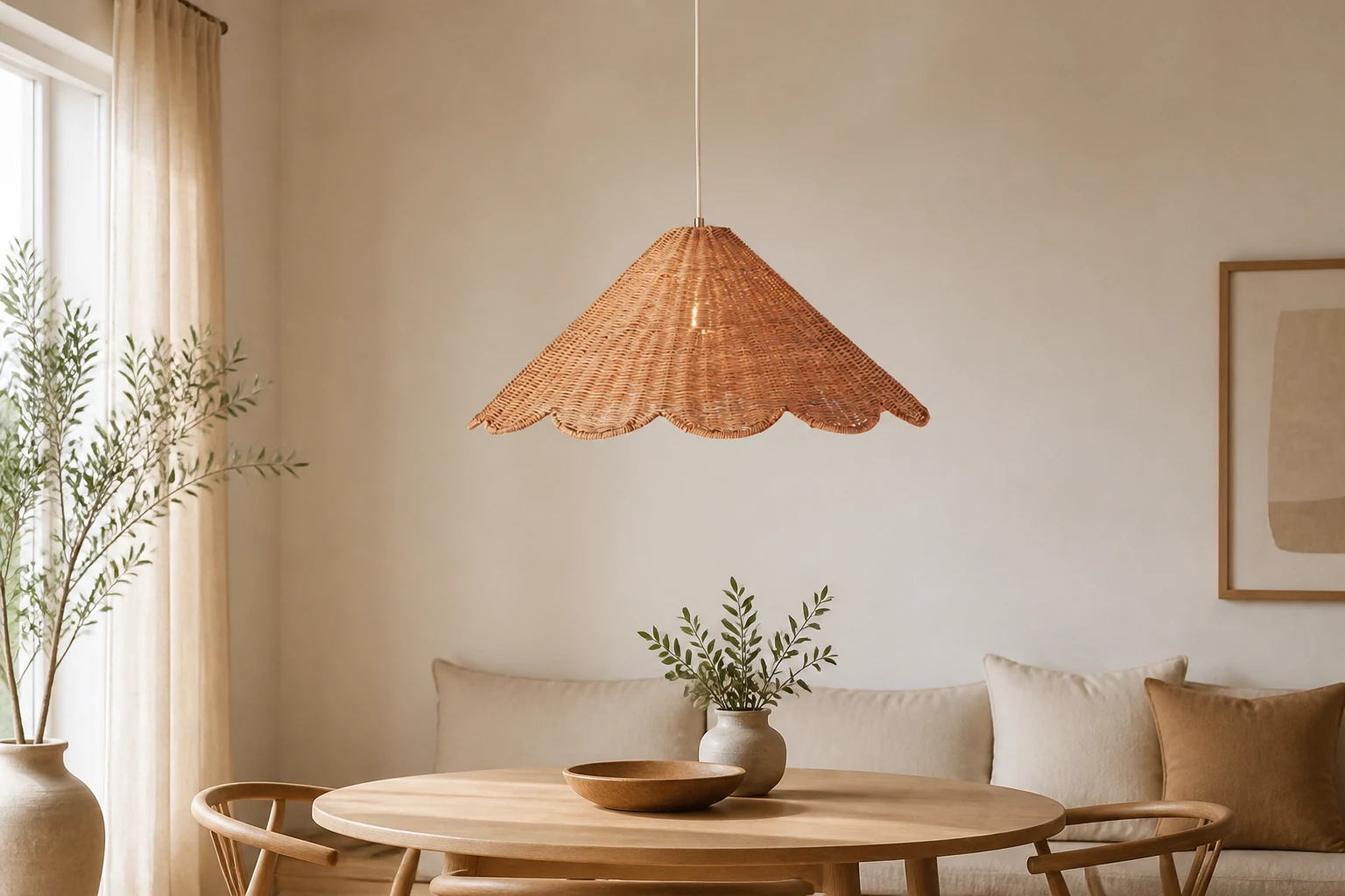 Lampa wisząca muszelki D309 w naturalnej scenerii pomieszczenia