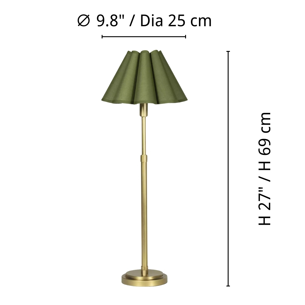 Diagrama de dimensiones de la lámpara Capirise de un solo cabezal: 25 cm de diámetro y 69 cm de altura.