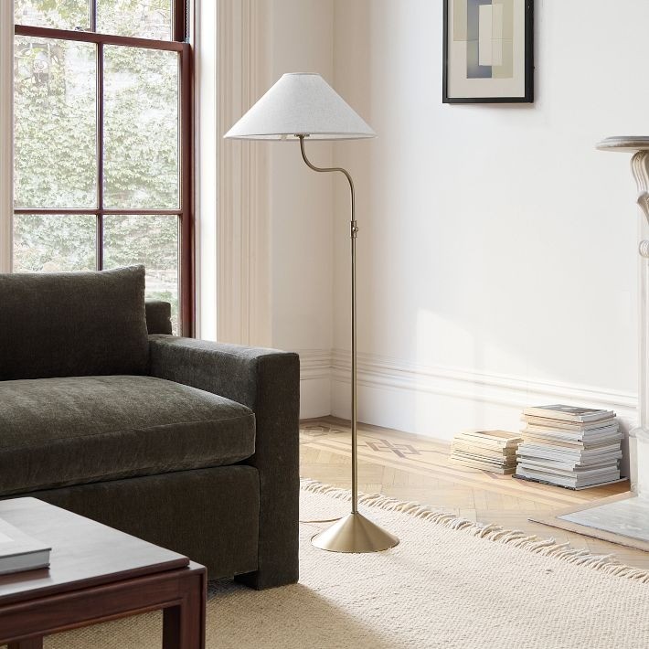 Fibura Elegant Floor Lamp with Linen Shade and Champagne Bronze Base for Living Room T081